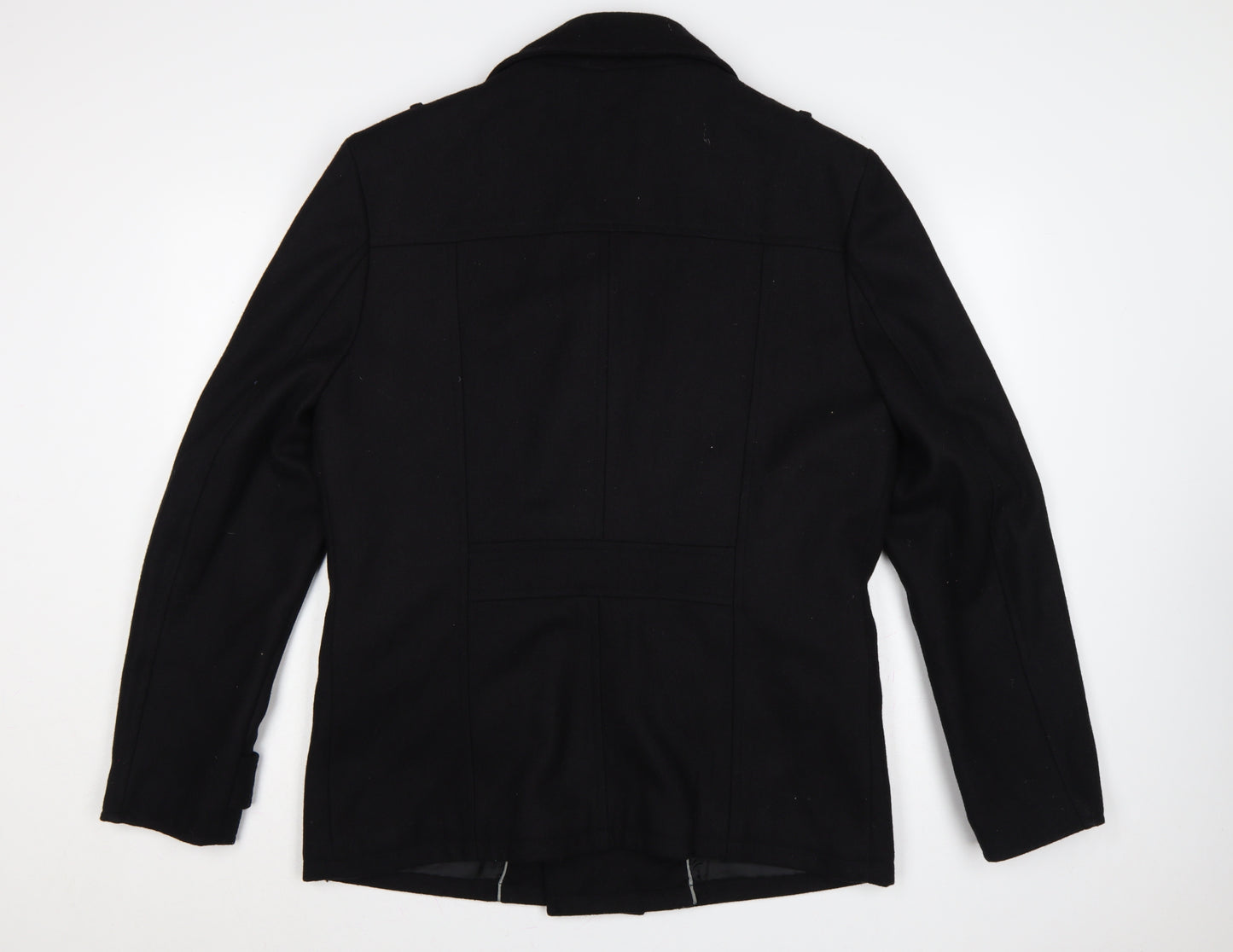 Peacocks Men’s Black M Wool Blend Pea Coat Double Breasted