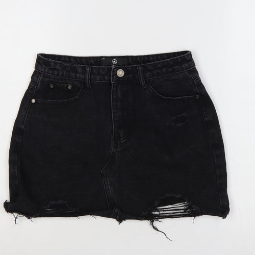 Missguided Women Black UK 8 High Rise Distressed Denim Mini Pencil Skirt
