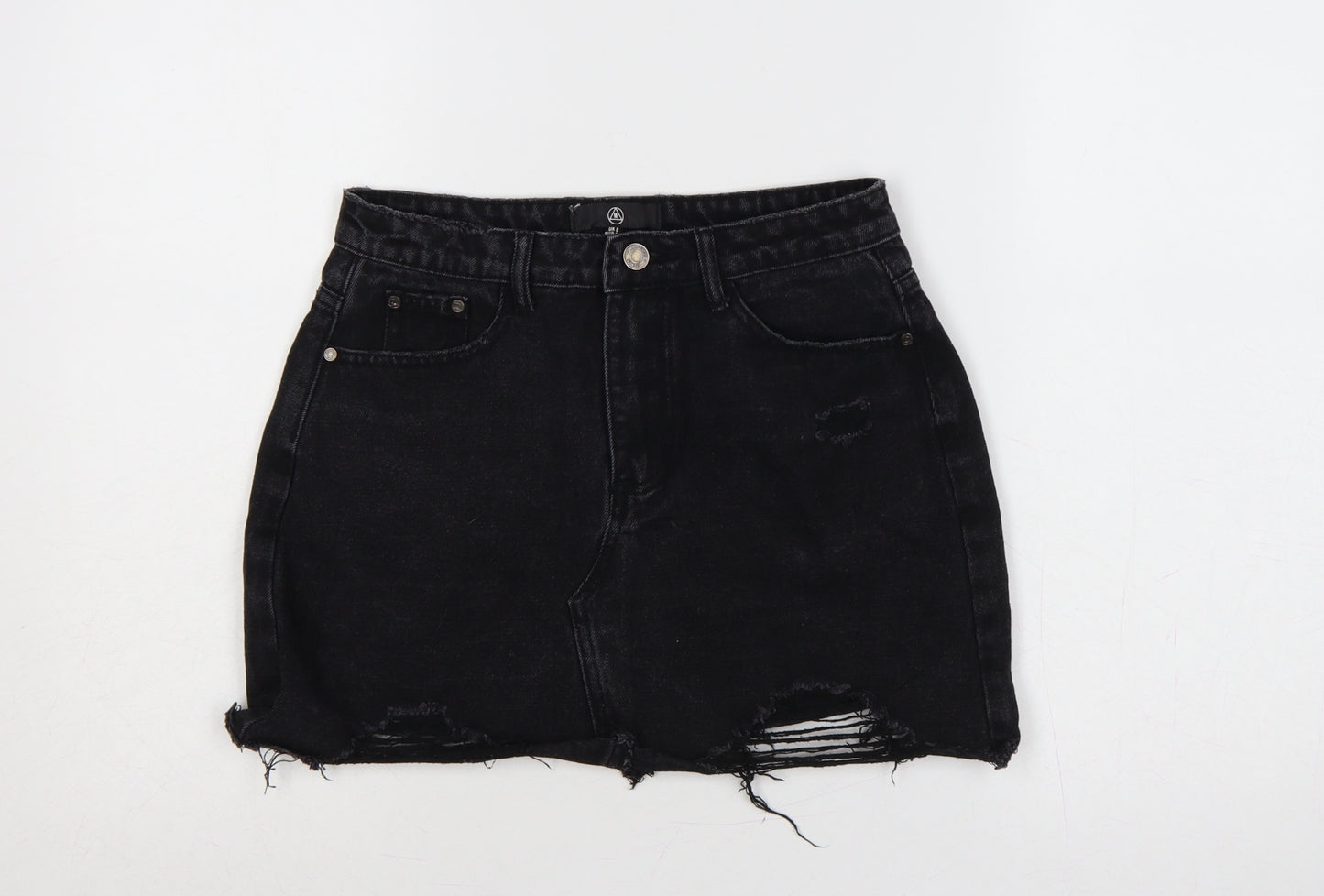 Missguided Women Black UK 8 High Rise Distressed Denim Mini Pencil Skirt
