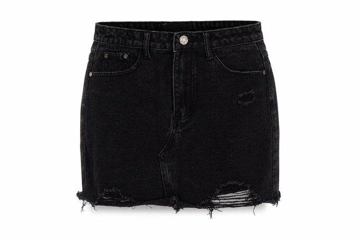 Missguided Women Black UK 8 High Rise Distressed Denim Mini Pencil Skirt