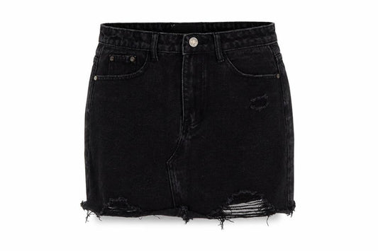 Missguided Women Black UK 8 High Rise Distressed Denim Mini Pencil Skirt
