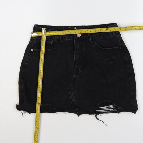 Missguided Women Black UK 8 High Rise Distressed Denim Mini Pencil Skirt