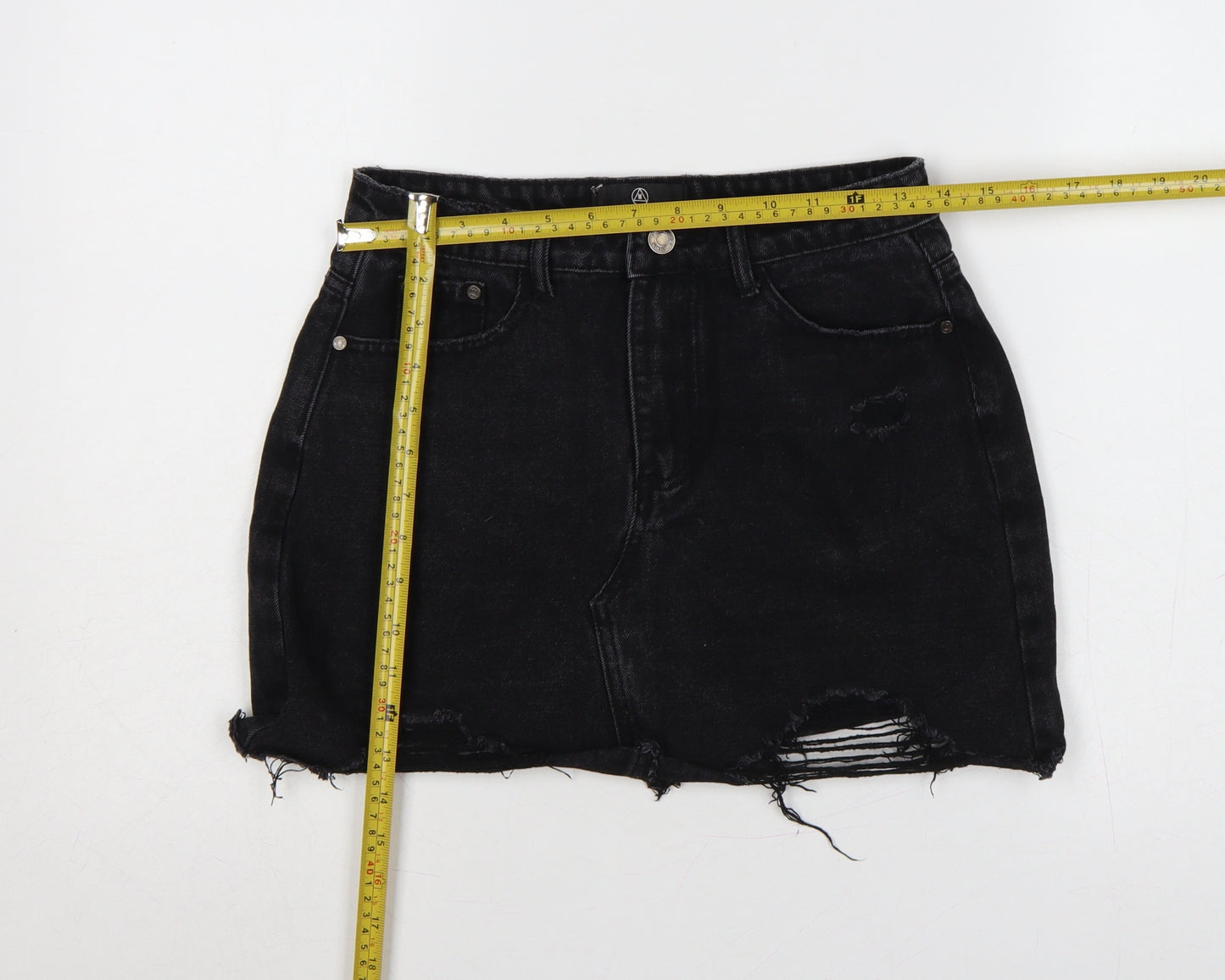 Missguided Women Black UK 8 High Rise Distressed Denim Mini Pencil Skirt