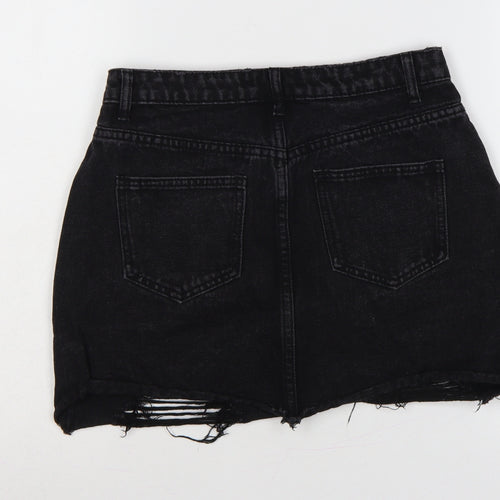 Missguided Women Black UK 8 High Rise Distressed Denim Mini Pencil Skirt