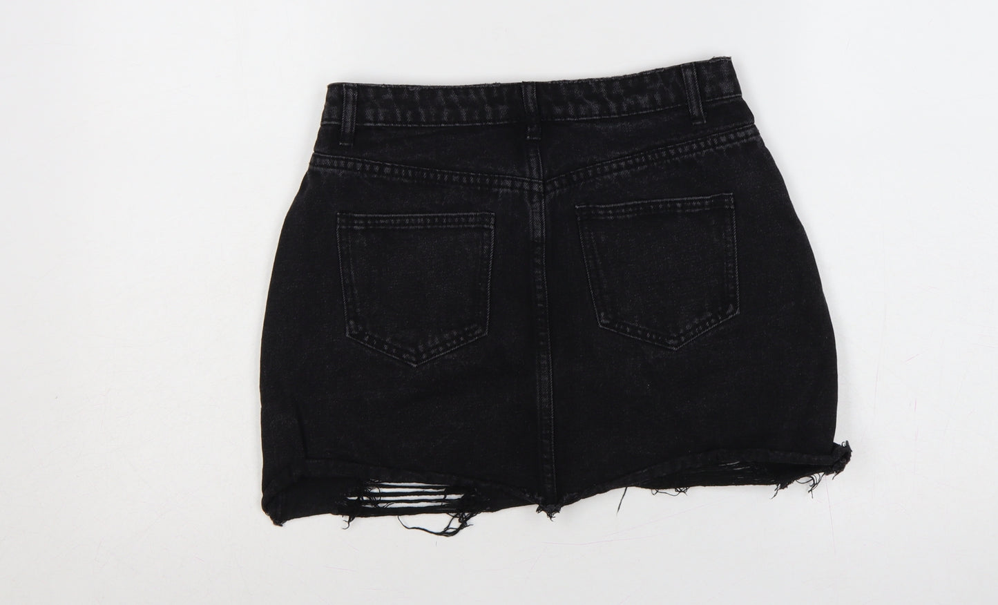 Missguided Women Black UK 8 High Rise Distressed Denim Mini Pencil Skirt