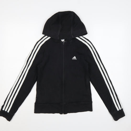 Adidas Women’s Black S Full Zip Hoodie 3 Stripe Cotton Logo