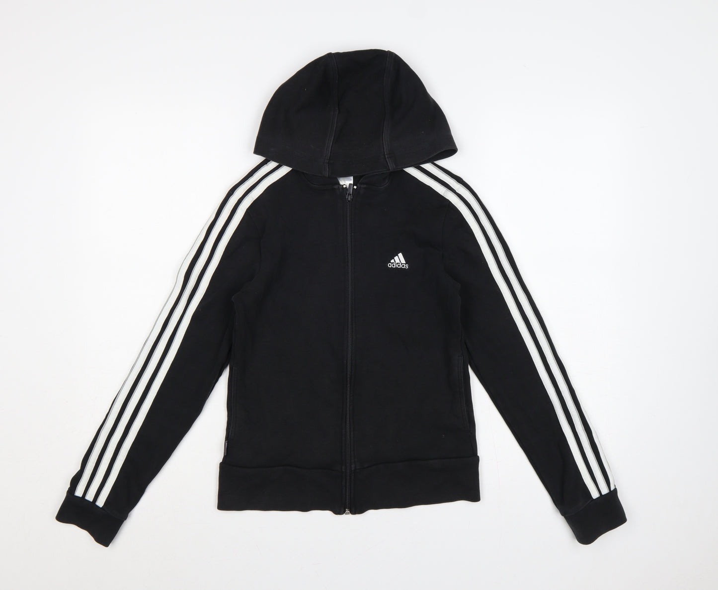 Adidas Women’s Black S Full Zip Hoodie 3 Stripe Cotton Logo