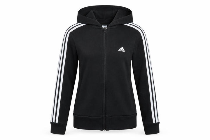 Adidas Women’s Black S Full Zip Hoodie 3 Stripe Cotton Logo