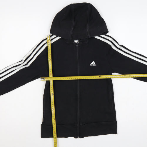 Adidas Women’s Black S Full Zip Hoodie 3 Stripe Cotton Logo