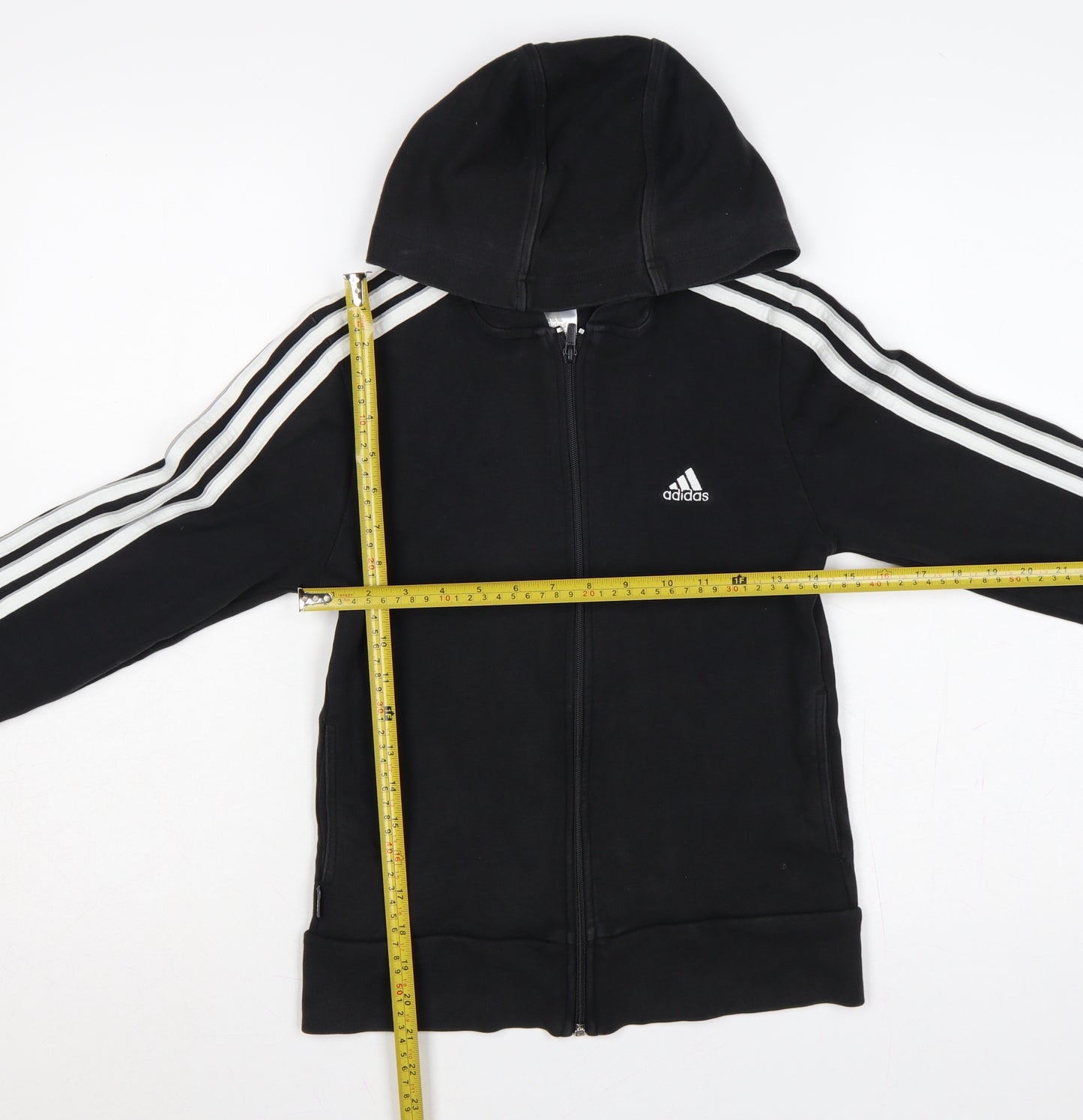 Adidas Women’s Black S Full Zip Hoodie 3 Stripe Cotton Logo