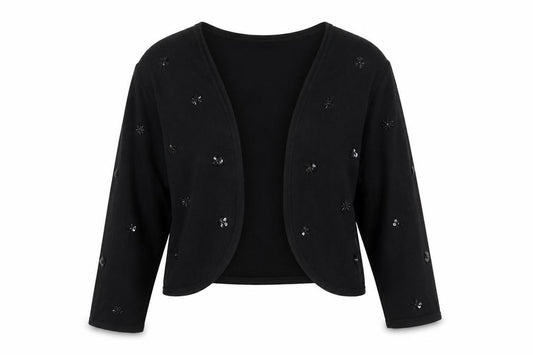 CC Women’s Black L Floral Embroidered Open V-Neck Cardigan