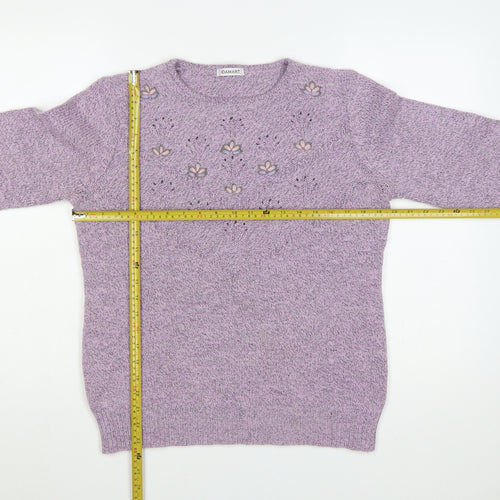 Damart Women Purple UK 16 Floral Embroidered Knit Pullover Jumper