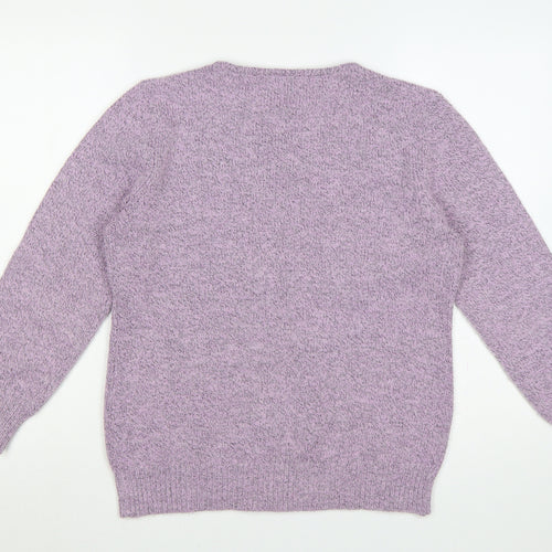 Damart Women Purple UK 16 Floral Embroidered Knit Pullover Jumper