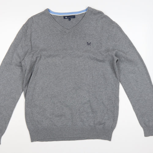 Crew Clothing Company Men’s Grey L Cotton Cashmere V-Neck Pullover Jumper