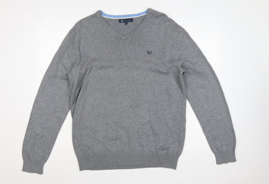 Crew Clothing Company Men’s Grey L Cotton Cashmere V-Neck Pullover Jumper