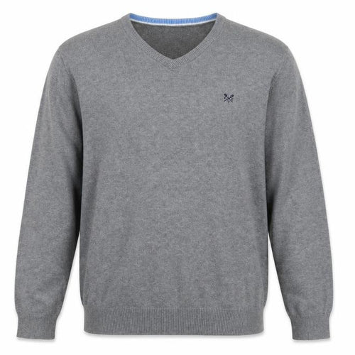Crew Clothing Company Men’s Grey L Cotton Cashmere V-Neck Pullover Jumper