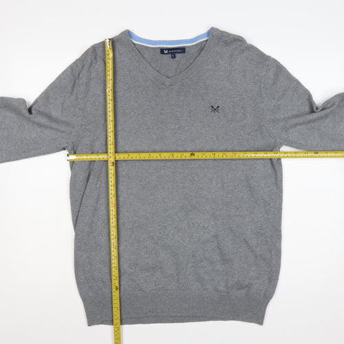 Crew Clothing Company Men’s Grey L Cotton Cashmere V-Neck Pullover Jumper