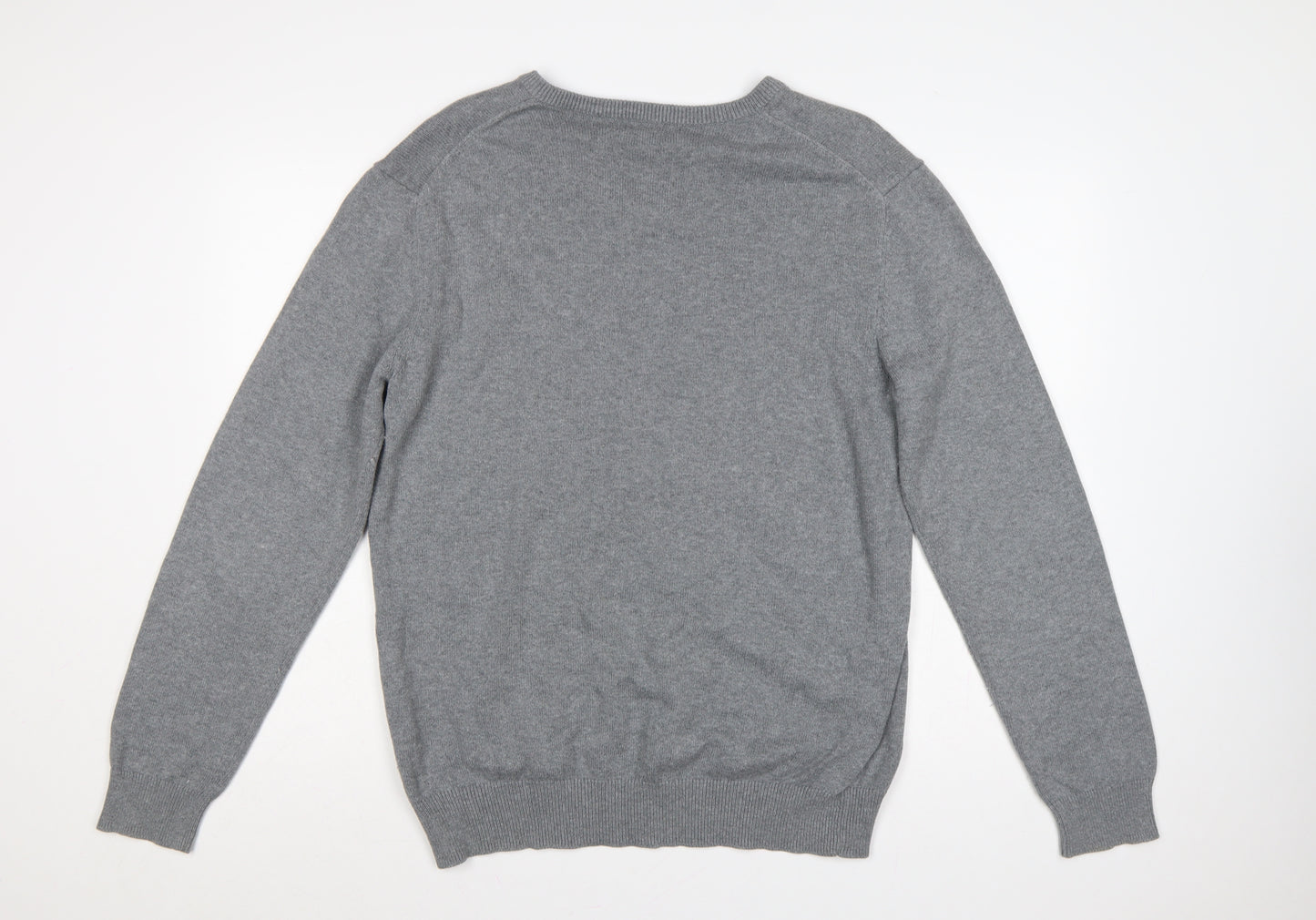 Crew Clothing Company Men’s Grey L Cotton Cashmere V-Neck Pullover Jumper
