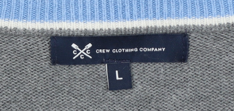 Crew Clothing Company Men’s Grey L Cotton Cashmere V-Neck Pullover Jumper