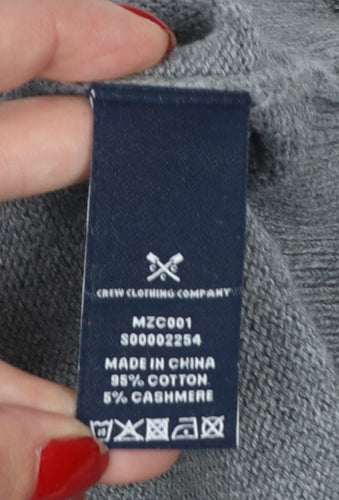 Crew Clothing Company Men’s Grey L Cotton Cashmere V-Neck Pullover Jumper