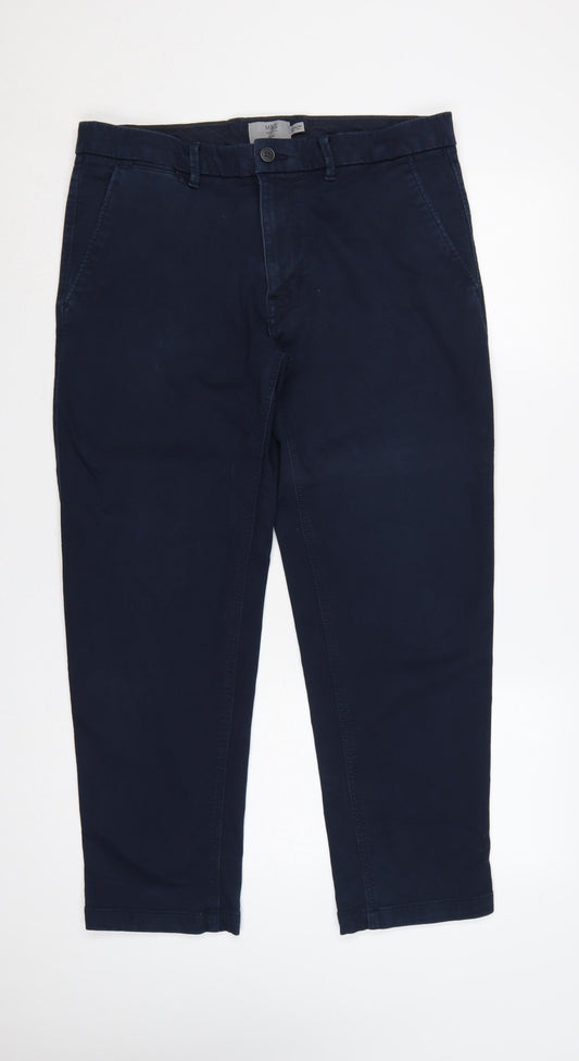 Marks and Spencer Men Blue Slim Chino Trousers 36in 29in