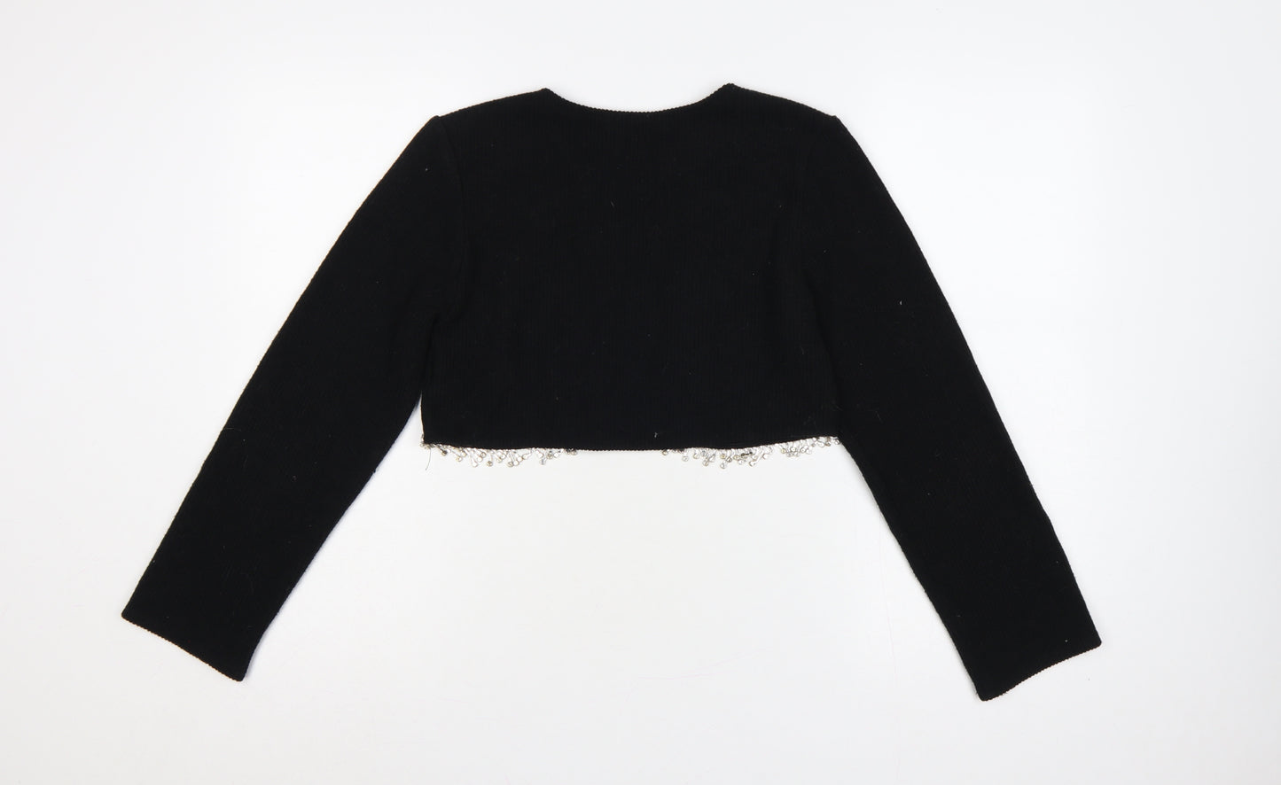 Zara Women Black S Cropped Knit Jumper Silver Beaded Hem Long Sleeve