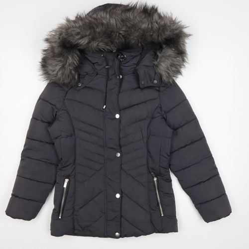 New Look Women’s Black Petite UK 8 Hooded Faux Fur Puffer Coat