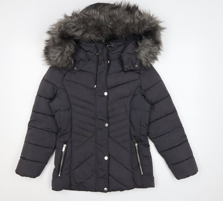 New Look Women’s Black Petite UK 8 Hooded Faux Fur Puffer Coat