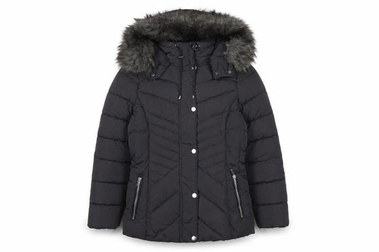 New Look Women’s Black Petite UK 8 Hooded Faux Fur Puffer Coat