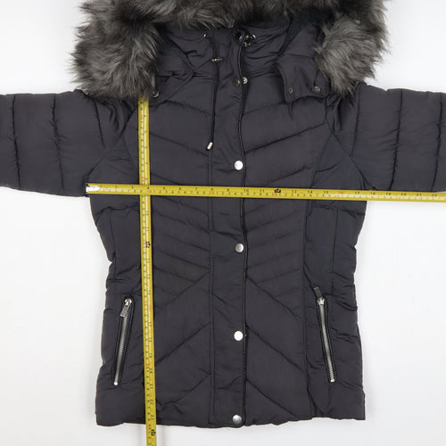 New Look Women’s Black Petite UK 8 Hooded Faux Fur Puffer Coat
