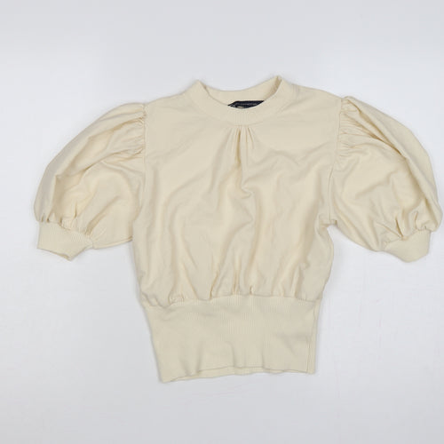 French Connection Women Ivory XS Puff Sleeve High Neck Blouse