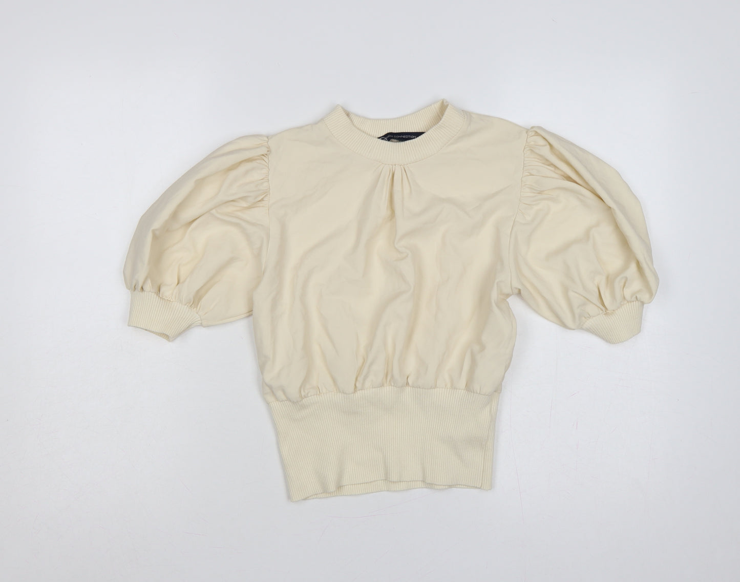 French Connection Women Ivory XS Puff Sleeve High Neck Blouse