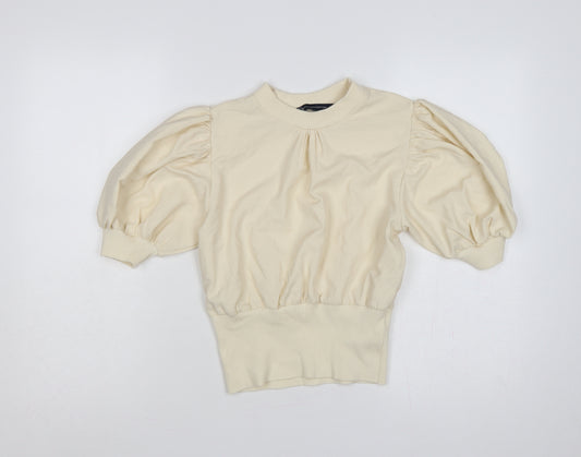 French Connection Women Ivory XS Puff Sleeve High Neck Blouse