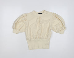 French Connection Women Ivory XS Puff Sleeve High Neck Blouse