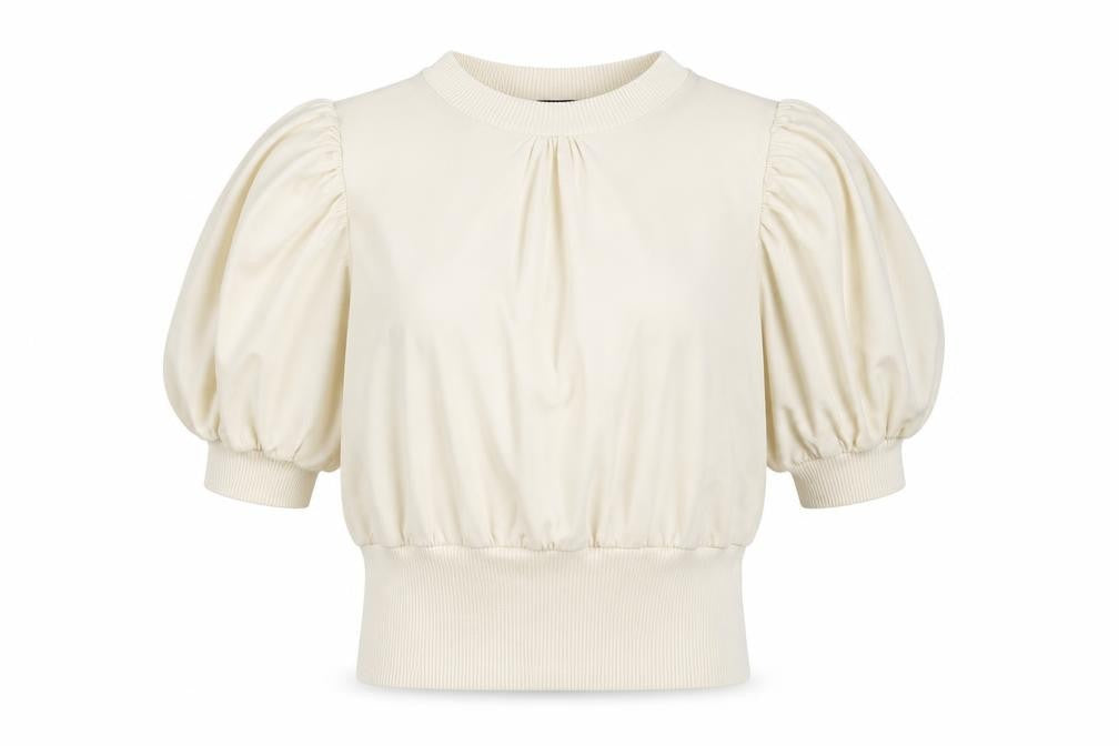 French Connection Women Ivory XS Puff Sleeve High Neck Blouse