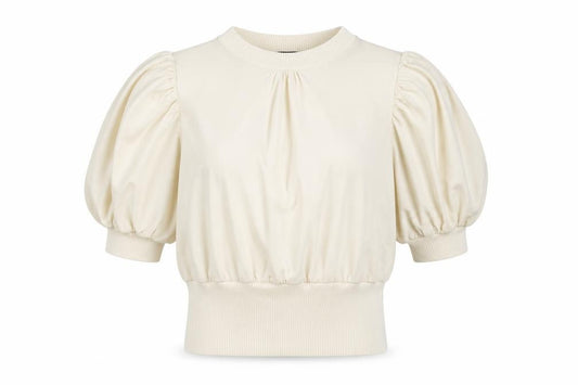 Front view of French Connection Women Ivory XS Puff Sleeve High Neck Blouse