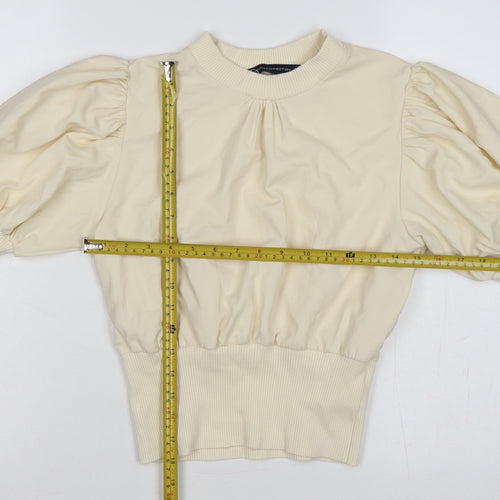 French Connection Women Ivory XS Puff Sleeve High Neck Blouse