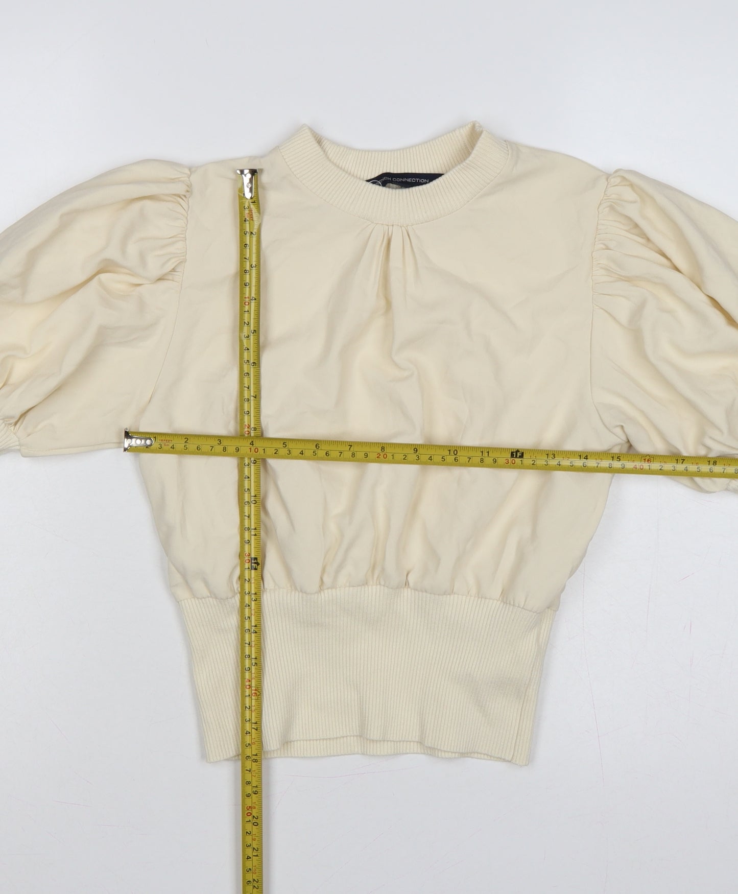 French Connection Women Ivory XS Puff Sleeve High Neck Blouse
