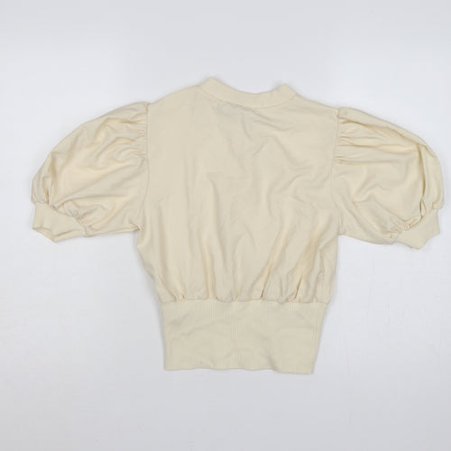 French Connection Women Ivory XS Puff Sleeve High Neck Blouse