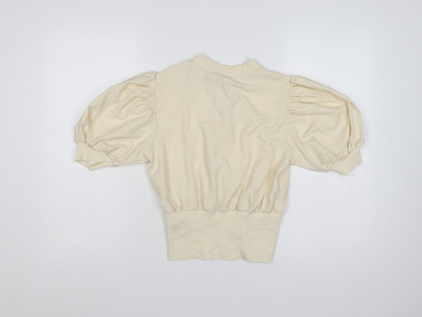French Connection Women Ivory XS Puff Sleeve High Neck Blouse