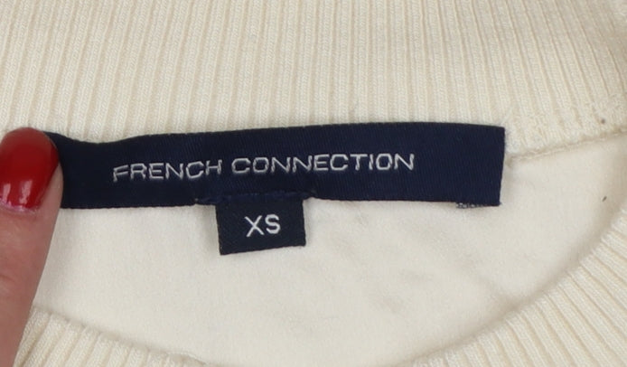 French Connection Women Ivory XS Puff Sleeve High Neck Blouse
