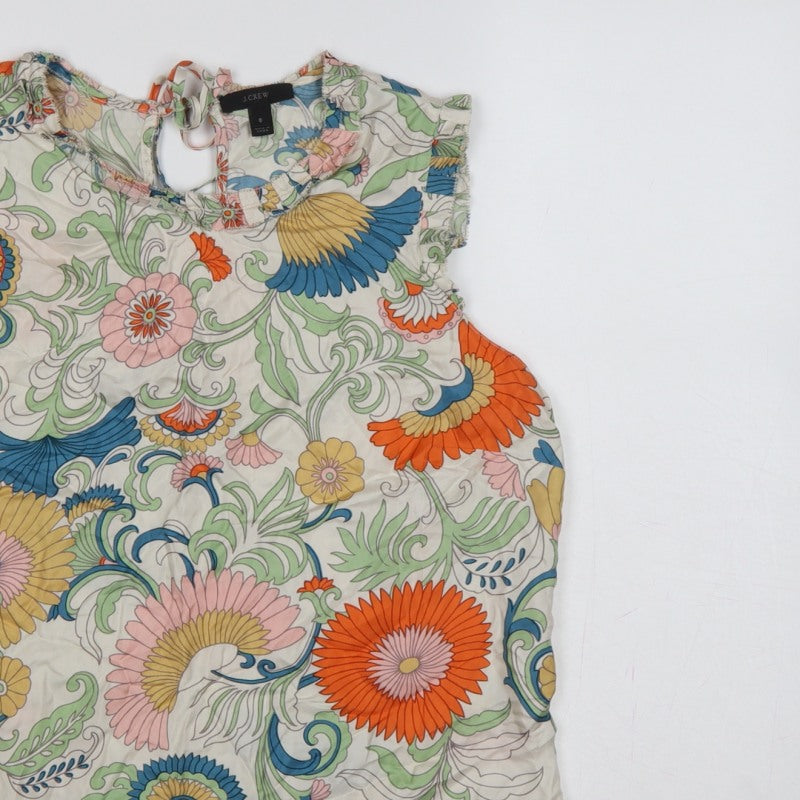 J.Crew Women Multicoloured Size 8 Floral Ruffle Keyhole Blouse