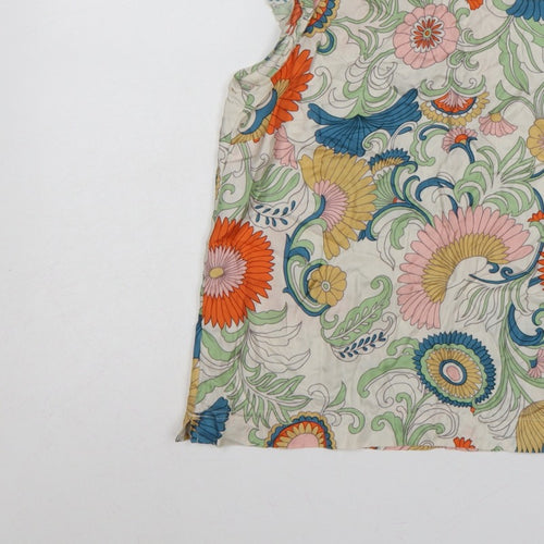 J.Crew Women Multicoloured Size 8 Floral Ruffle Keyhole Blouse