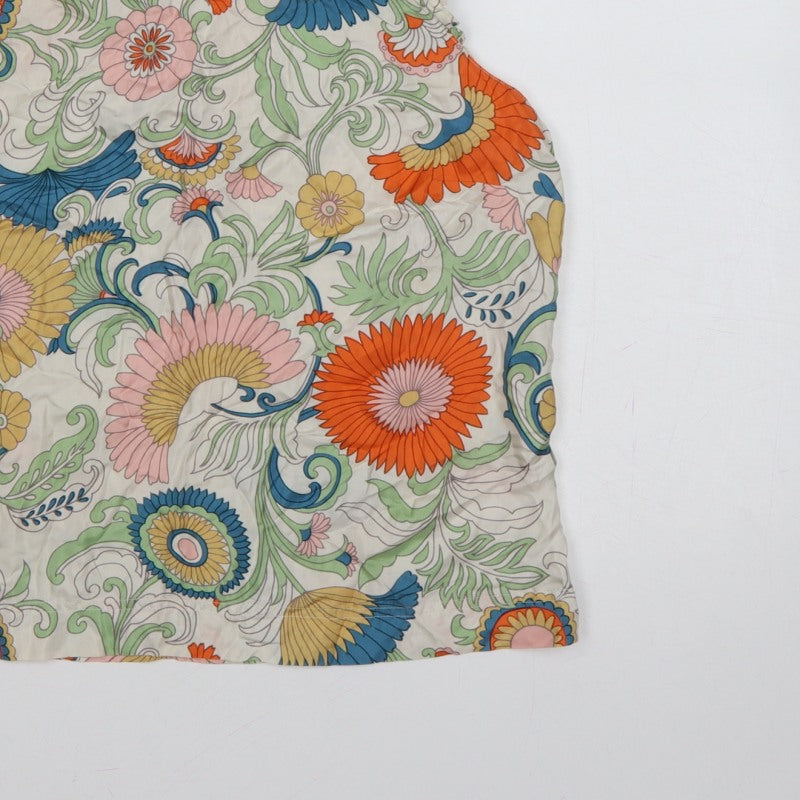 J.Crew Women Multicoloured Size 8 Floral Ruffle Keyhole Blouse