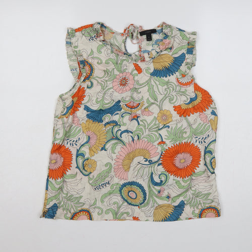 J.Crew Women Multicoloured Size 8 Floral Ruffle Keyhole Blouse