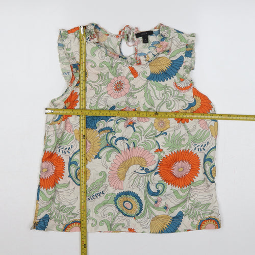 J.Crew Women Multicoloured Size 8 Floral Ruffle Keyhole Blouse