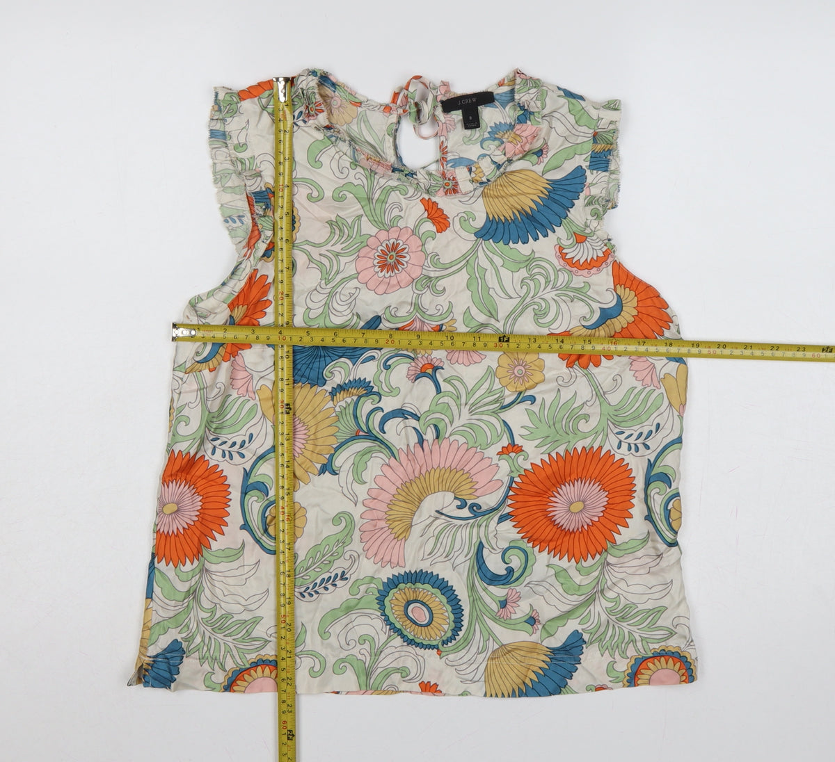 J.Crew Women Multicoloured Size 8 Floral Ruffle Keyhole Blouse