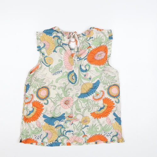 J.Crew Women Multicoloured Size 8 Floral Ruffle Keyhole Blouse