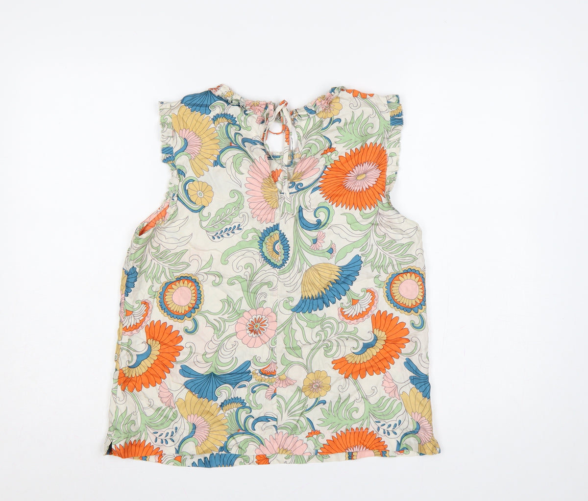 J.Crew Women Multicoloured Size 8 Floral Ruffle Keyhole Blouse