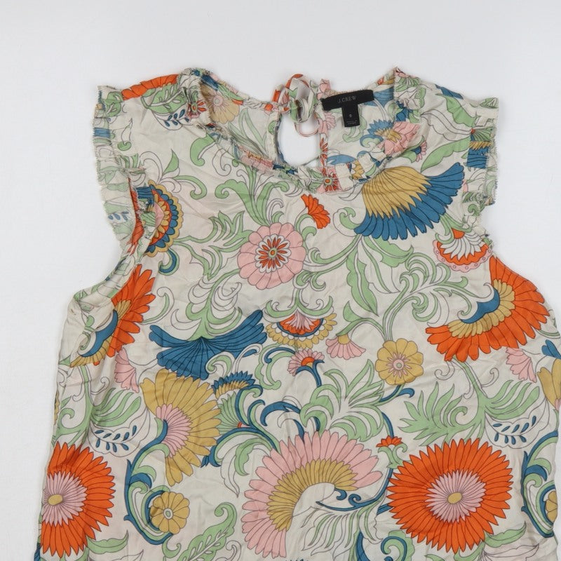 J.Crew Women Multicoloured Size 8 Floral Ruffle Keyhole Blouse